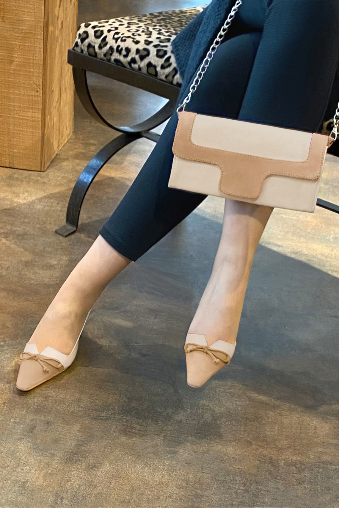 Women's gold and biscuit beige luxurious elegant clutch for ceremonies, weddings and evenings out. - Worn view